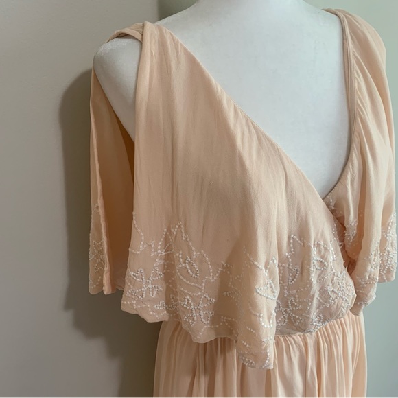 Free People Chiffon Beaded Wrap Belted Ruffle Front Dress - Picture 7 of 12